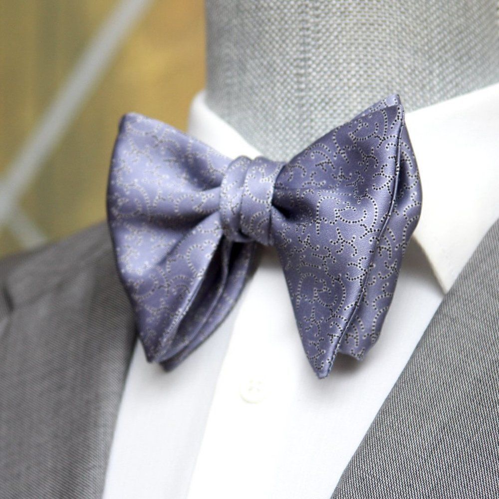 Men's Self-tied Bow Tie 100%Silk Big Butterfly Dusty Blue S670‎